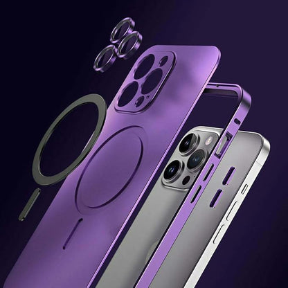 Magnetic Charging Aluminum Metal Bumper Matte Shell for iPhone, Anti-Collision Matte Snap-On Phone Case, for iPhone 16/15/14/13/12 Pro Max (Blue,12 Pro)