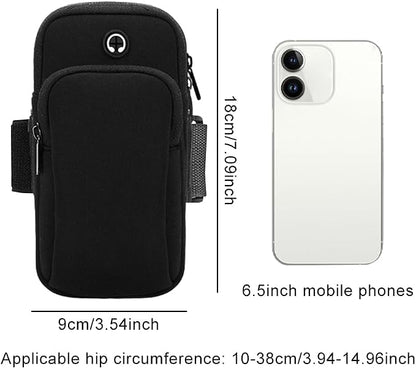Phone Holder for Running, Universal Adjustable Arm Band Key Card Bag Fit Gym Jogging Hiking Exercise Walking Workout, Running Armband for Phone Under 7 Inch(Black)
