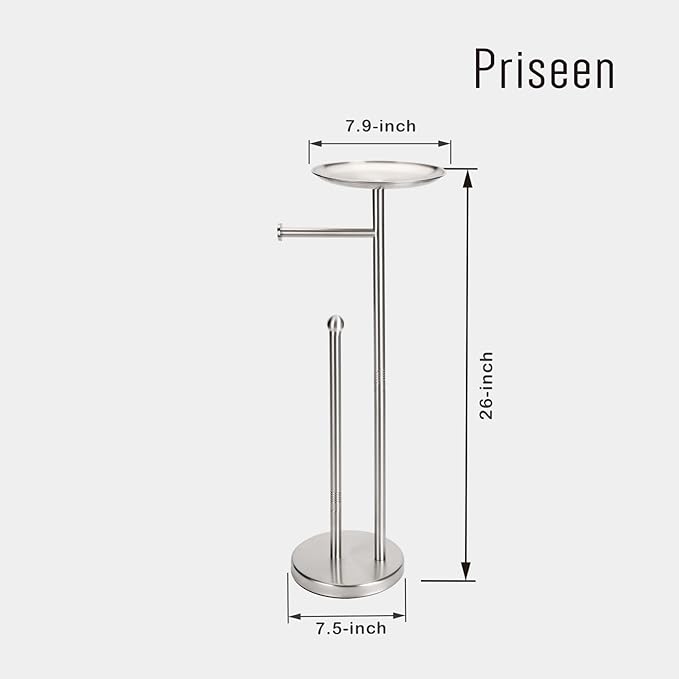 Toilet Paper Holder Stand with Phone Shelf, Freestanding TP Holder, Holds 5 Rolls, Stainless Steel (Brushed Nickel)