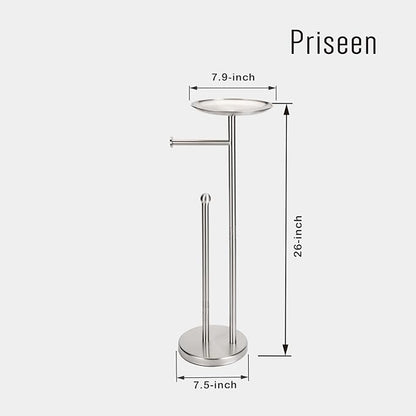 Toilet Paper Holder Stand with Phone Shelf, Freestanding TP Holder, Holds 5 Rolls, Stainless Steel (Brushed Nickel)