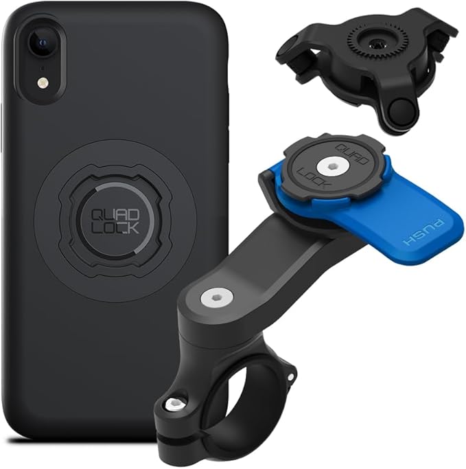 Quad Lock Motorcycle Handlebar Mount Kit with Vibration Dampener and MAG Phone Case for iPhone XR