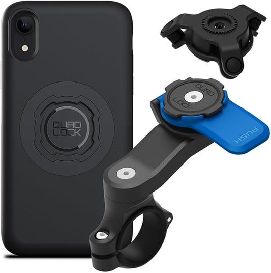Quad Lock Motorcycle Handlebar Mount Kit with Vibration Dampener and MAG Phone Case for iPhone XR