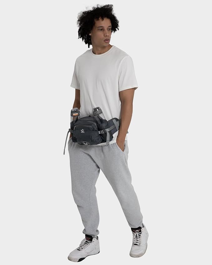 WATERFLY Fanny Pack Waist Bag: Fannie Pack 2 Water Bottle Holders Lumbar Belt Hiking Walking Running Jogging Camping Large Woman Man (Bottle Not Included)