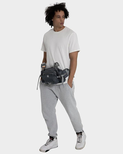 WATERFLY Fanny Pack Waist Bag: Fannie Pack 2 Water Bottle Holders Lumbar Belt Hiking Walking Running Jogging Camping Large Woman Man (Bottle Not Included)