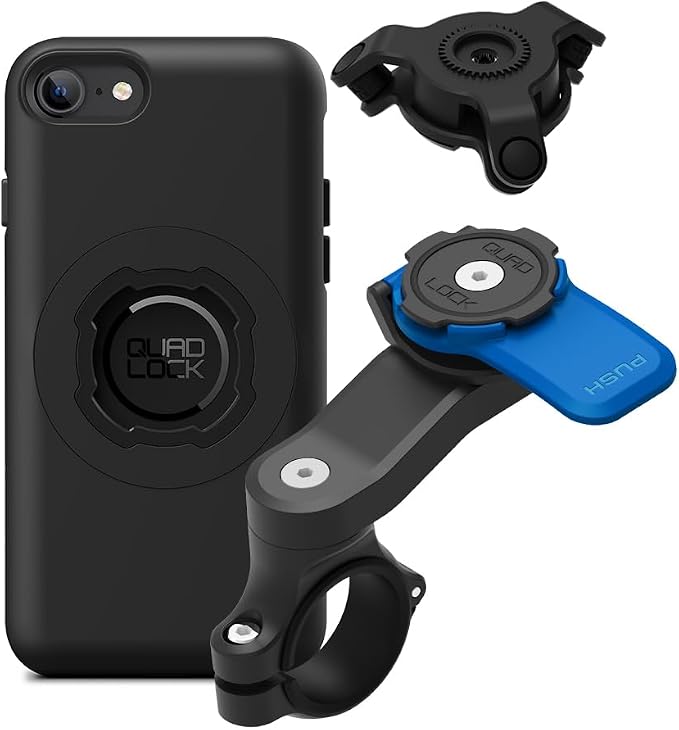 Quad Lock Motorcycle Handlebar Mount Kit with Vibration Dampener and MAG Phone Case for iPhone SE (3rd / 2nd Gen) & 8/7