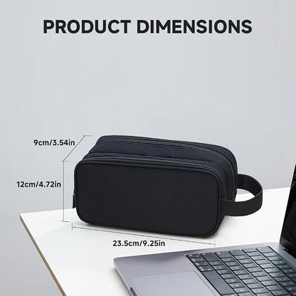 Teskyer Double Layer Cable Organizer Bag, Travel Tech Pouch, Black | Elastic Bands Organization, Water Resistant Fabric, Multiple Compartments, Padded Protection, Travel and Office Use