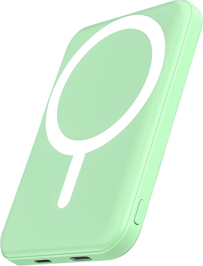 podoru for Magsafe Battery Pack, 5000mAh Magnetic Power Bank with Type-C Cable 20W PD Fast Charging Lighting Input Wireless Portable Charger for iPhone 17/16/15/14/13/12/ All Series-Green