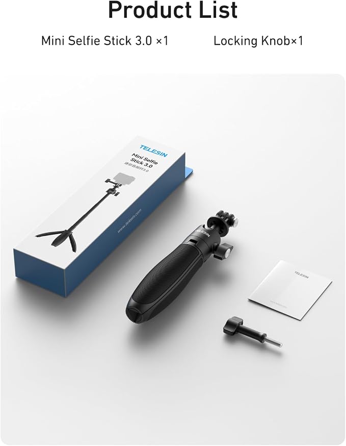 TELESIN 18.1'' Mini Selfie Stick Tripod for DJI OSMO Nano Action 6 5 4,GoPro Hero 13 12,Insta360 X5 X4,Xtra Edge Camera Accessories,360°Adjustable Monopod,Vlog Extended Handle Grip,Magnetic Base Stand