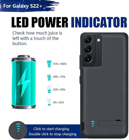 Battery Case for Samsung Galaxy S22+, 5000mAh Rechargeable Extended Battery Charging Charger Case, Add 100% Extra Juice (6.6 Inches) Black