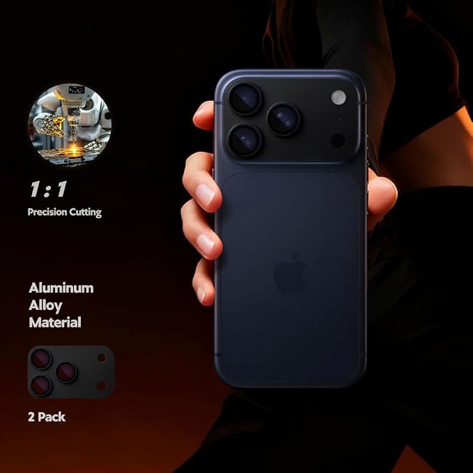 for iphone 17 pro max camera protector (2 Pack),Aluminum Alloy Metal matte Case Tempered Glass Camera Screen Protector Accessories (Black, iPhone 17 Pro Max)