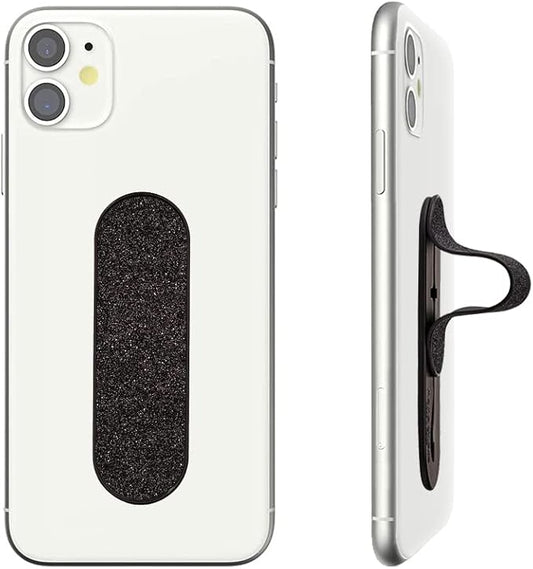 Momostick Flatstick, Cell Phone Finger Grip Strap Holder for Hand, Cell Phone Stand, New Slim Finger Loop Selfie Grip Compatible with Most Smartphones - Glitter Black