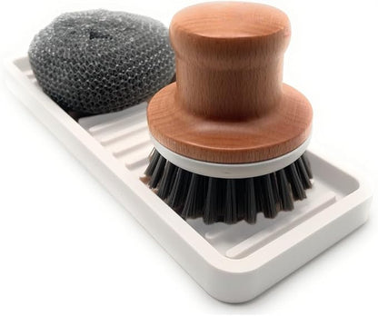 Happitasa Silicone Kitchen Sink Organizer Tray, Sponge Holder and Countertop Protector | Bathroom and Kitchen Soap Dish and Dispenser Tray (Vanilla Cream, 9"x3.5", 5.6 Ounces)