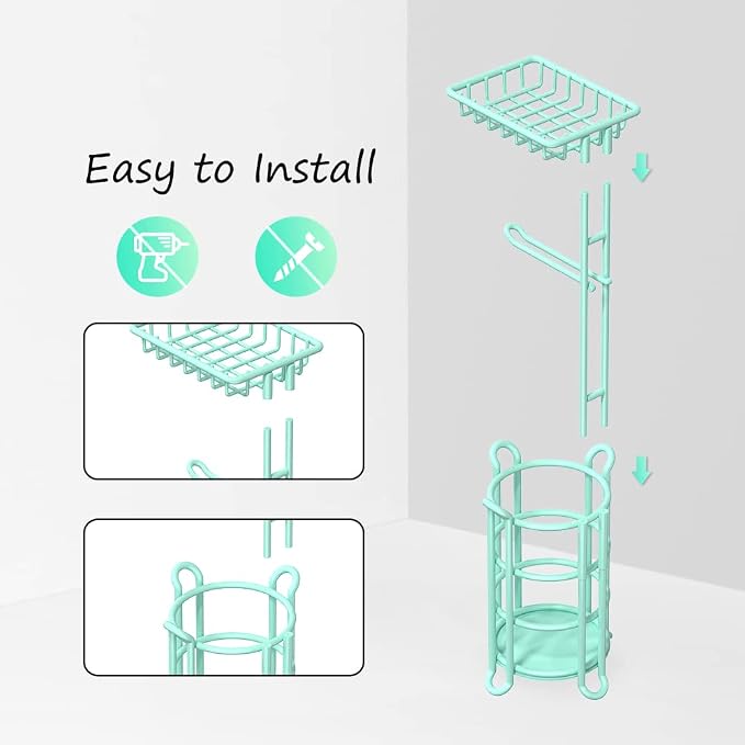 Toilet Paper Roll Holder Stand Nautical Bathroom Tissue Dispenser with Shelf for Larger Rolls-Mint