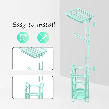 Toilet Paper Roll Holder Stand Nautical Bathroom Tissue Dispenser with Shelf for Larger Rolls-Mint
