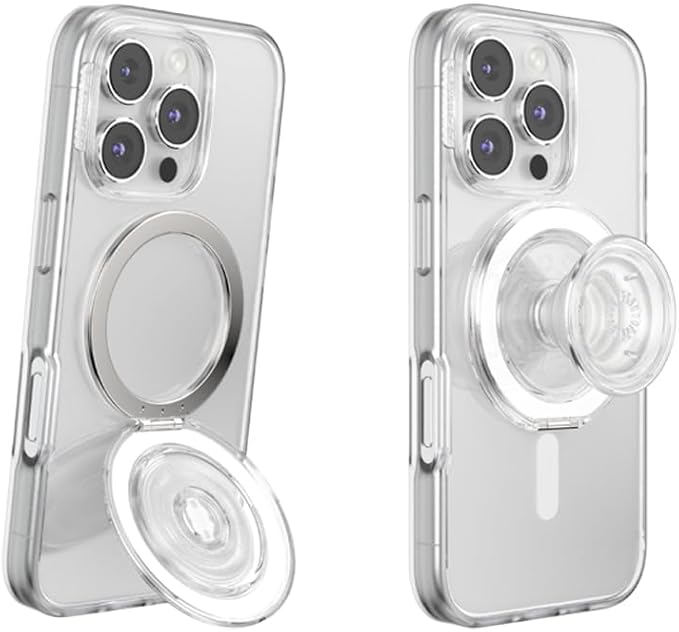 PopSockets Kick-Out Grip for MagSafe, Phone Grip with Built-in Phone Stand, Adjustable Kickstand for Portrait or Landscape, Strong Magnetic Hold, Wireless Charging Compatible - Clear