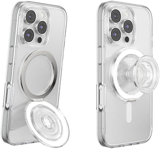 PopSockets Kick-Out Grip for MagSafe, Phone Grip with Built-in Phone Stand, Adjustable Kickstand for Portrait or Landscape, Strong Magnetic Hold, Wireless Charging Compatible - Clear