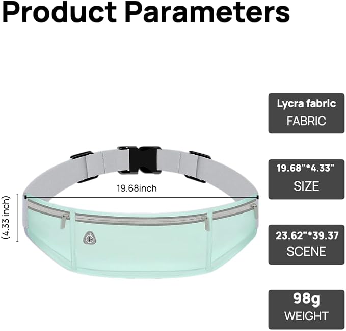 Slim 3-Pocket Running Waist Pack for Women & Men – Lightweight Stretch Sports Belt Bag, Fits Phones up to 7.2", Adjustable 60-120cm, Outdoor Fitness & Travel (Light Blue)