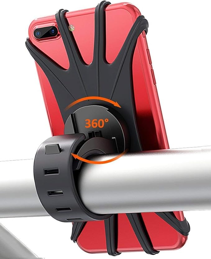 Bike Cell Phone Mount, Silicone Bike Bicycle Motorcycle MTB Stroller Handlebar, Universal Cycling Holder Fits 360° Rotation Compatible with All Apple iPhone Samsung Galaxy, Google Pixel