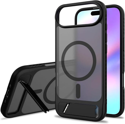 Magnetic Car Charging Phone Case for iPhone 17/16 Pro Max, 45° Built-in Kickstand, Military-Grade Shockproof Protective Cover (Black, iPhone 13 Pro Max)