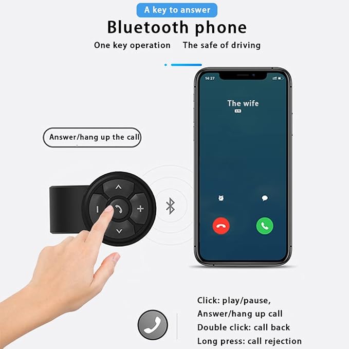 Car Motorcycle Bicycle Wireless Bluetooth 5.3 Remote Controller Phone Car Kit Steering Wheel Remote Controller Receiver Rechargeable 500mA Battery for Cell Phone Waterproof 67