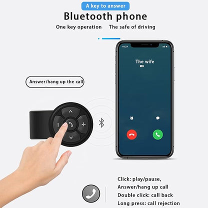 Car Motorcycle Bicycle Wireless Bluetooth 5.3 Remote Controller Phone Car Kit Steering Wheel Remote Controller Receiver Rechargeable 500mA Battery for Cell Phone Waterproof 67