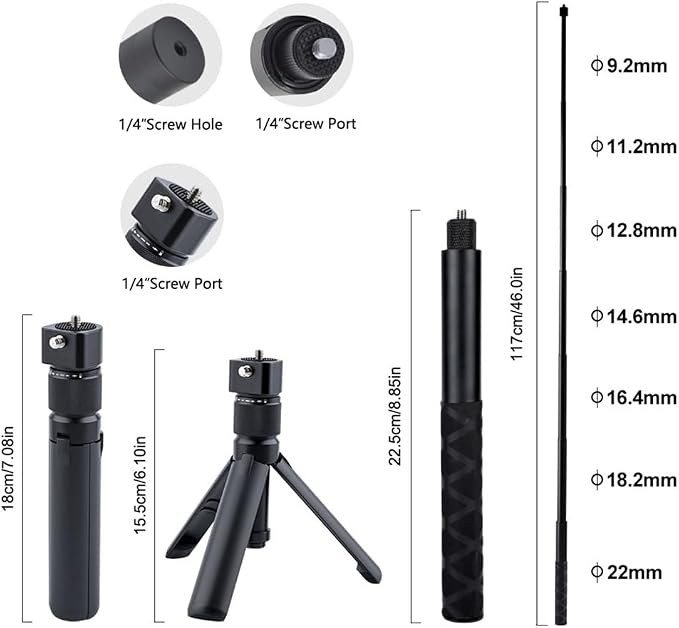 Bullet Time Handle Tripod Rotating Grip with Invisible Selfie Stick for Insta360 X5/X4, DJI OSMO Pocket 3, GoPro,1/4" Thread, 6 lbs Capacity, Compact Selfie Stick & Tabletop Tripod (47 inches)
