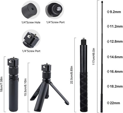 Bullet Time Handle Tripod Rotating Grip with Invisible Selfie Stick for Insta360 X5/X4, DJI OSMO Pocket 3, GoPro,1/4" Thread, 6 lbs Capacity, Compact Selfie Stick & Tabletop Tripod (47 inches)