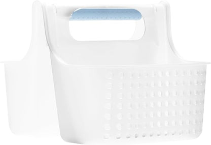 madesmart Portable Shower Caddy, Hold Soap, Shampoo, Hair Supplies and Beauty Products, Cleaning Supplies Organizer for Home, Dorm, Plastic Shower Tote, Soft Handle, Blue