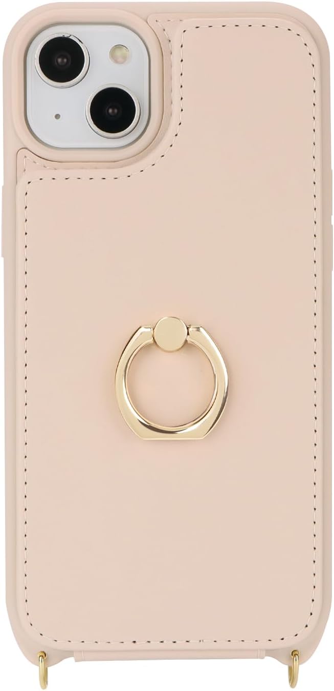 Lipvina for iPhone 14 Plus Case with Card Holder for Women,Phone Case with Strap,Crossbody Lanyard,RFID Blocking,Ring Stand,Snap Clasp,Cute Wallet Cases 6.7 inch (Beige)