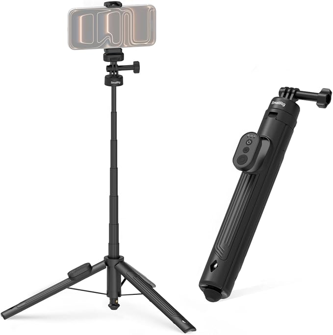SmallRig 59" Selfie Stick Tripod with Remote & Phone Clamp, Extendable Tripod Stand for DJI Osmo Action 6/5 Pro/4, for GoPro Hero 13/12/11, for Insta360 X5/X4, for iPhone 16/15/14, for Android - 5464