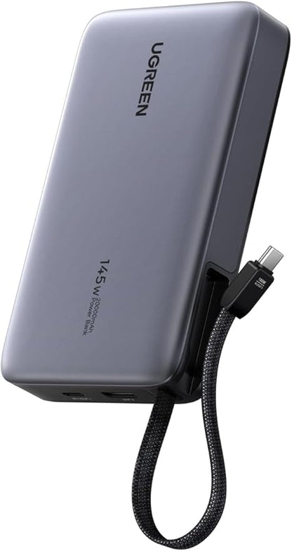 UGREEN Nexode Power Bank, 20000mAh 145W Laptop Portable Charger with Built-in USB-C Cable 72Wh Fast Charging Business Travel Battery Pack for MacBook Pro/Air/ipad/iPhone 17/Samsung S25/Dell/HP/Lenovo