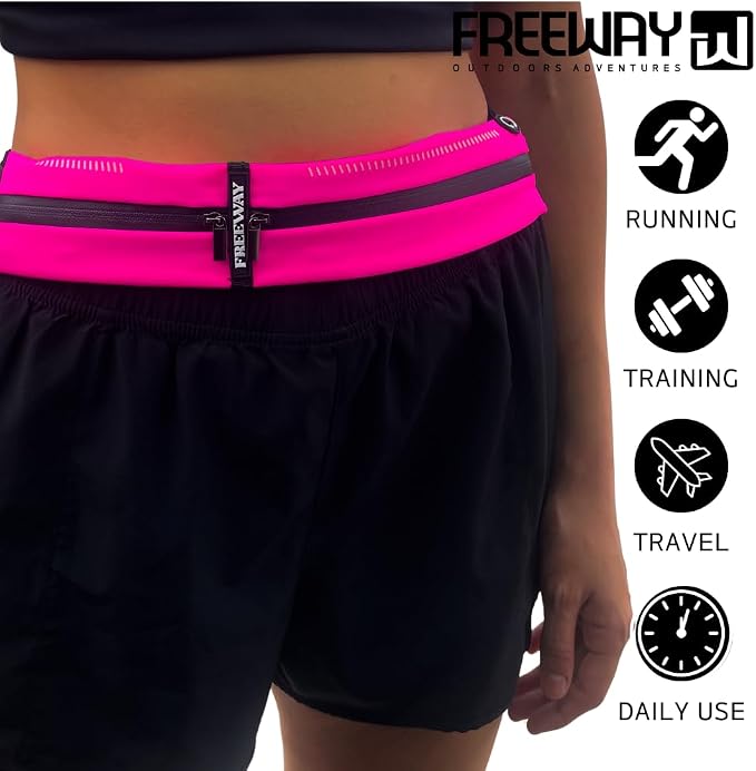 Lightweight Running Belt - for Man and Woman Running Phone Holder, Waist Pack for Workout, Money Belt, Running Gear Accessories (Double, Pink) designed for carrying Phone, Keys & Essentials