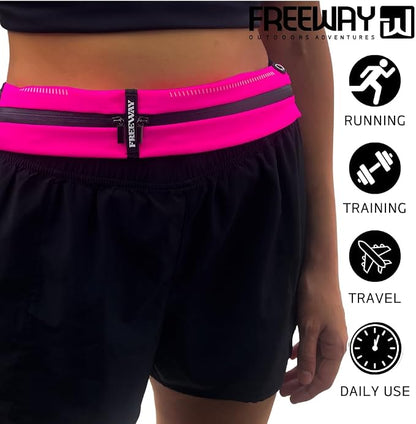 Lightweight Running Belt - for Man and Woman Running Phone Holder, Waist Pack for Workout, Money Belt, Running Gear Accessories (Double, Pink) designed for carrying Phone, Keys & Essentials