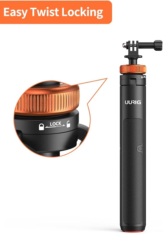 UURig Telescopic Selfie Stick Long with Tripod, Waterproof Hand Grip, for Insta360X5/X4, GoPro Hero 13 12 11 10 9 8 7 6 5 4 3 2, Fusion, Max, Session, AKASO, SJCAM, DJI OSMO Action 6/5Pro/4/3 GoPro