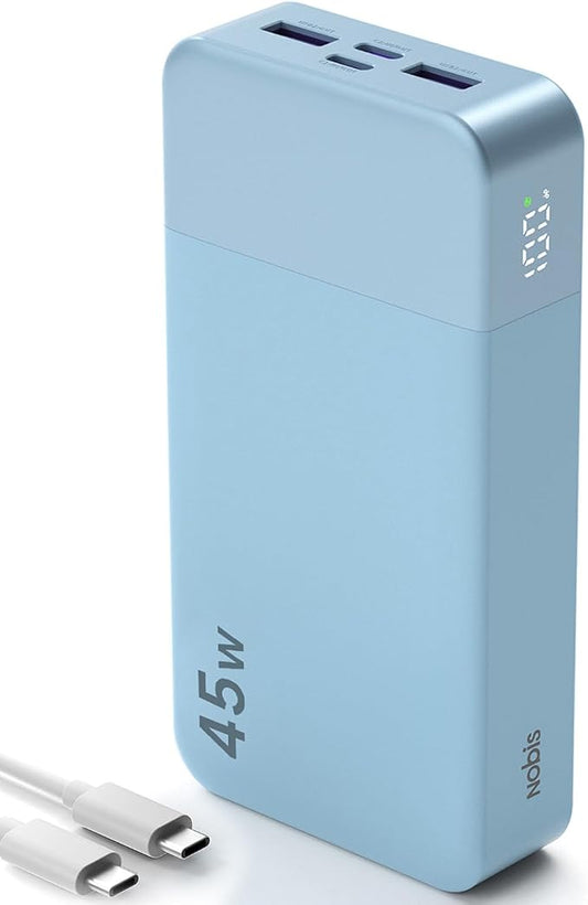 NOBIS 45W 20000mAh Portable Charger Power Bank Fast Charging | Battery Pack with 2 USB-C (in/Out) & 2 USB-A, Digital Display & Small Current Mode, Battery Bank for Phone 17 S25 Tablet