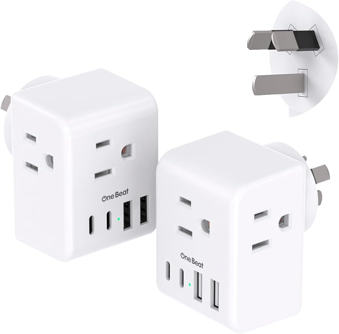 2 Pack Australia New Zealand Power Plug Adapter, Australia Travel Adapter | Type I Plug Adapter with 3 American Outlets 4 USB Charging Ports (2 USB C) for US to Australia, Argentina, China, New Zealand