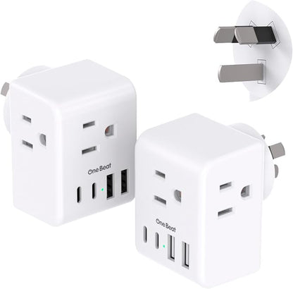 2 Pack Australia New Zealand Power Plug Adapter, Australia Travel Adapter | Type I Plug Adapter with 3 American Outlets 4 USB Charging Ports (2 USB C) for US to Australia, Argentina, China, New Zealand