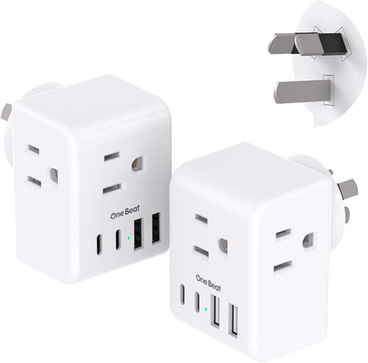 2 Pack Australia New Zealand Power Plug Adapter, Australia Travel Adapter | Type I Plug Adapter with 3 American Outlets 4 USB Charging Ports (2 USB C) for US to Australia, Argentina, China, New Zealand