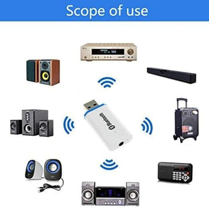 USB Bluetooth Adapter, Bluetooth USB Audio Receiver Wireless Adapter for Home/Car Stereo System, Portable Speakers with AUX in & 3.5mm Cable (White)