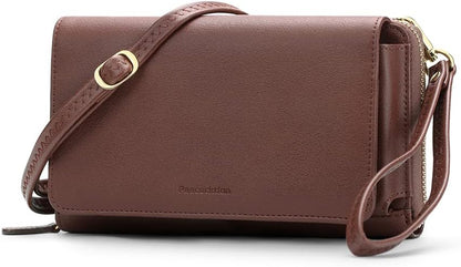 Peacocktion Crossbody Bags for Women RFID Wristlet Wallets Travel Vegan Leather Small Clutch Purses with Phone Pocket Zipper