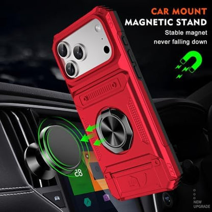 Case for iPhone 17/17 Pro/17 Air/17 Pro Max, Swivel Ring Holder Cover Hidden Card Slot Support Car Mounted Magnetic Suction Shell,17,Blue