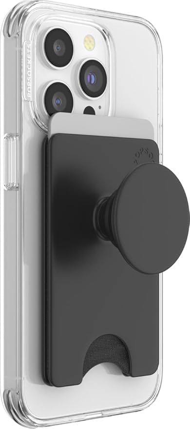 PopSockets Adhesive Phone Wallet and Card Holder with Grip, Black - Black