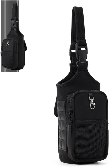 VAKAER Magnetic Gym Bag, Water Bottle Carrier Holder with Phone Pocket & Adjustable Strap,10 Ultra-Strong Magnets Stick to Fitness equipment, Workout Accessories Pouch for Women & Men, Black