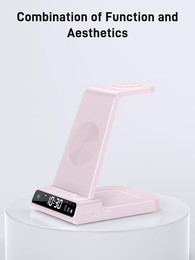 Wireless Charger Samsung Charging Station: 3 in 1 Android Charging Stand with Dimmable Clock - Nightstand Organizer for Galaxy S25 Ultra S24, Galaxy Watch 8 7 6 5 4, Galaxy Buds, Space-Saving Charger