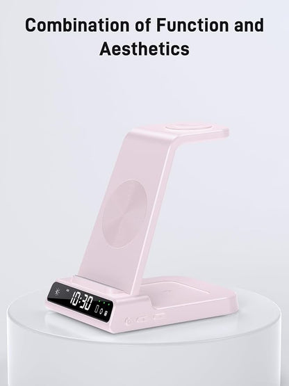 Wireless Charger Samsung Charging Station: 3 in 1 Android Charging Stand with Dimmable Clock - Nightstand Organizer for Galaxy S25 Ultra S24, Galaxy Watch 8 7 6 5 4, Galaxy Buds, Space-Saving Charger