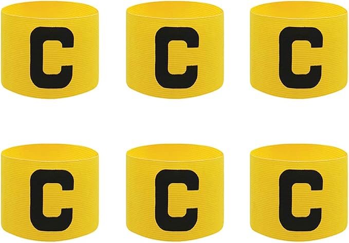 6 Pcs Adjustable Elastic Soccer Captain Armband Arm Bands Football Basketball Player Bands for Youth Adult Yellow