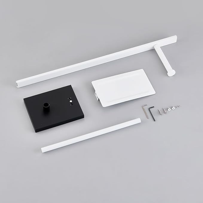Freestanding Toilet Paper Holder Stand–Stainless Steel Bathroom Tissue Holder with Storage Tray & Roll Organizer (White & Black)