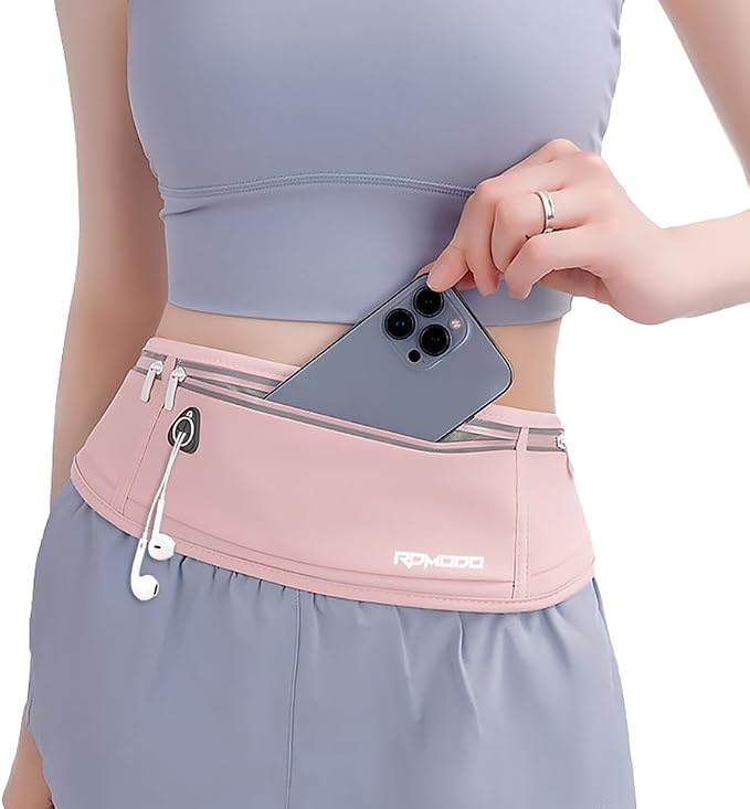 Running Belt Fanny Pack for Women，Water Resistant Large Capacity Waist Pack for iPhone 16 15 14 13 Samsung，Lightweight Running Phone Holder，Slim Money Belt Running Pouch for Hiking Outdoor Pink