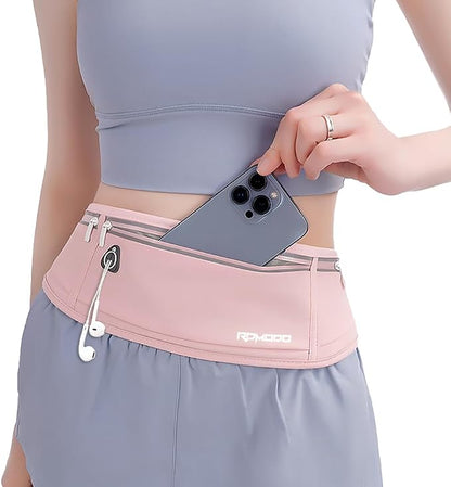 Running Belt Fanny Pack for Women，Water Resistant Large Capacity Waist Pack for iPhone 16 15 14 13 Samsung，Lightweight Running Phone Holder，Slim Money Belt Running Pouch for Hiking Outdoor Pink
