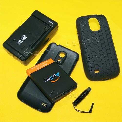 High Power 6400mAh Extended Double Layer Battery Universal Desktop USB/AC Charger Back Cover TPU Full Edge Protection Case Stylus Compatible with Samsung Galaxy S4 mini L520 Sprint